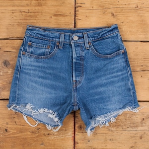 Vintage Levi&#39;s Denim Shorts 26 Levis 501 Raw Hem Jorts Womens Stonewash Blue