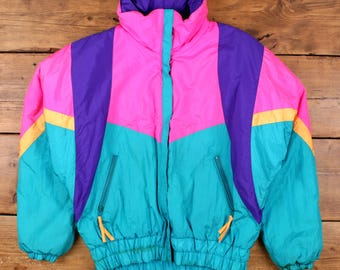 Chaqueta de esquí vintage Alpine Design para mujer, talla 14, años 80, azul, fabricada en EE. UU., de nailon acolchado.