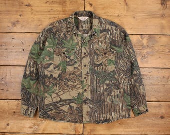 Vintage Walls Real Tree Shirt Button L 90s Mens Long Sleeve Brown Camouflage