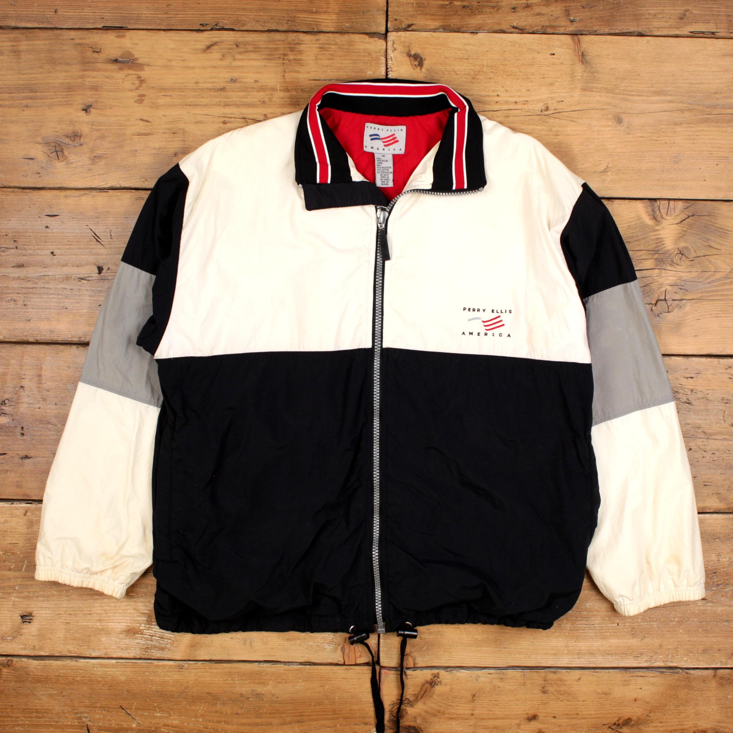 Vintage Perry Ellis Windbreaker Jacket M 90s Colour Block Black - Etsy