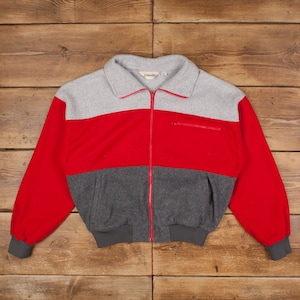 Vintage St John&#39;s Bay Fleece Jacket L Gorpcore 80s Full Zip Red Outdoor Hiking