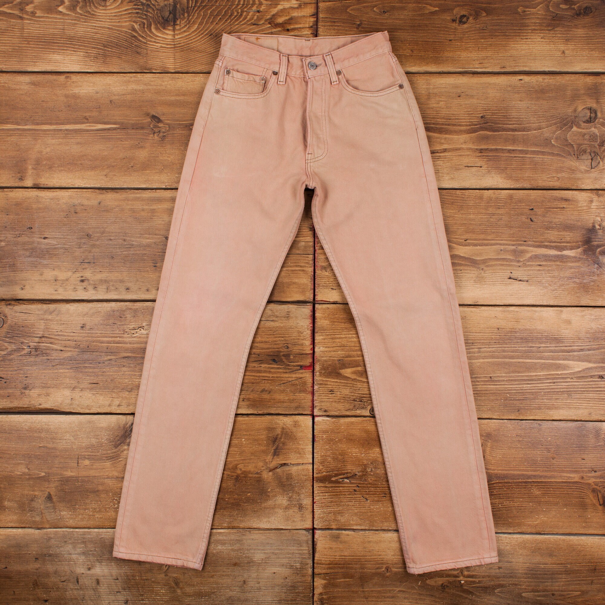 Vintage Levis 501 Jeans 25 x 32 USA Made 90s Light Wash Straight Beige Pink Womens