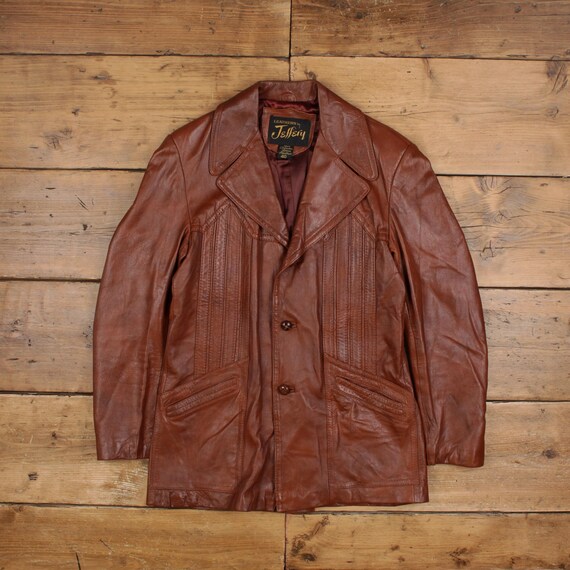 Buy Vintage Jeffery Leather Jacket M 90s Car Coat Brown Online in 
