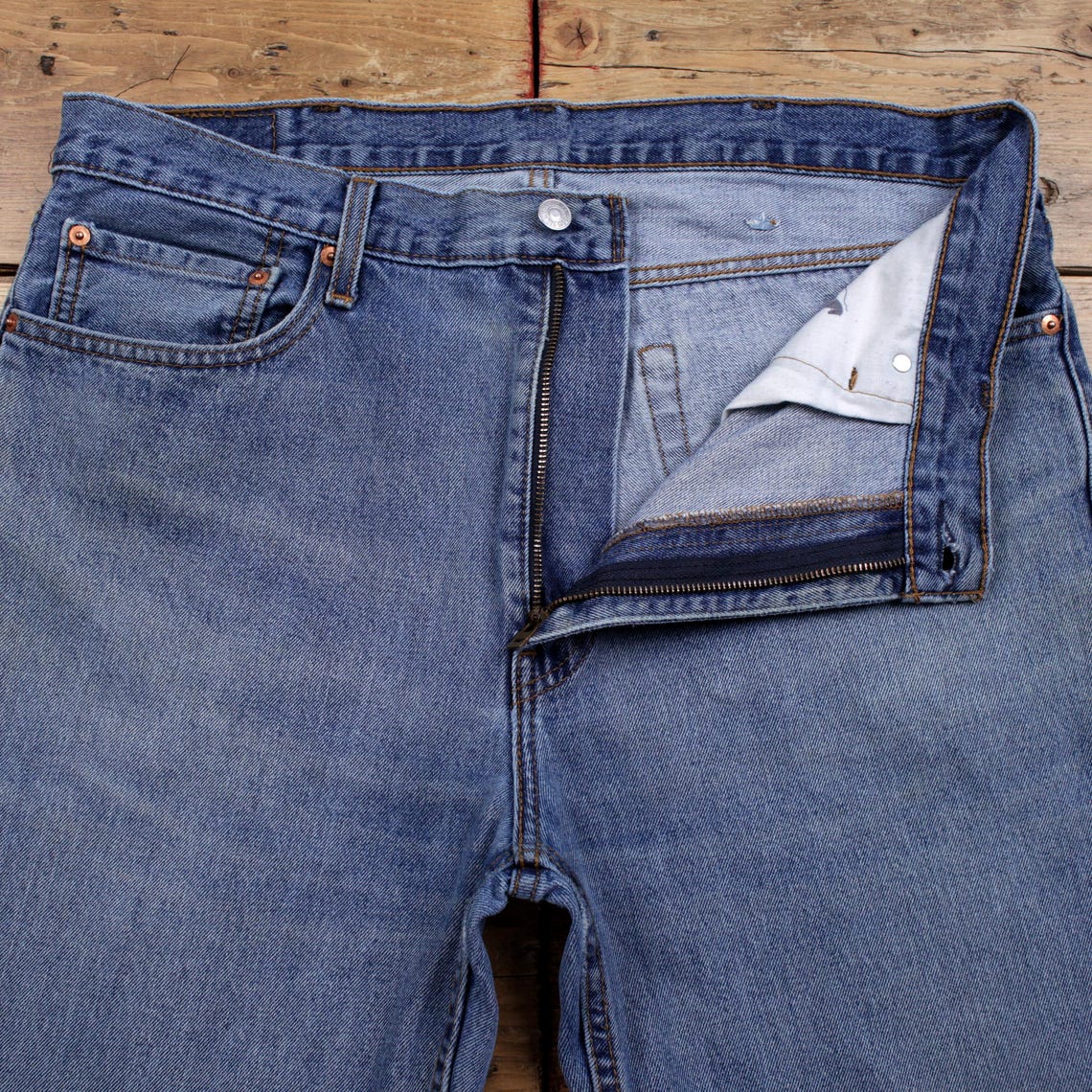 Vintage Levis 516 Jeans 38 x 31 Stonewash Straight Blue Red Tab Denim, foto 3 di 5