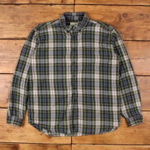 Vintage L.L.Bean Check Shirt Button L 90s Plaid Mens Long Sleeve Green Check
