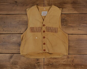 Vintage Deluxe Quality Outerwear Outdoor Jacket L 80s Hunting Vest Beige