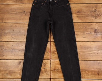 vintage Jeans Levis 550 31 x 34 des années 90 délavé foncé fuselé noir rouge onglet denim