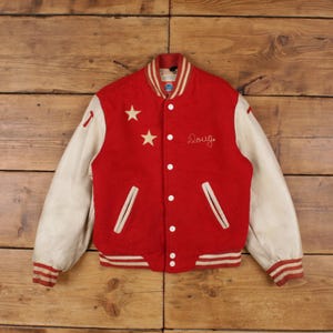 Vintage Sears Varsity Jacket XS 70s Letterman Chain Stitch USA Made Red