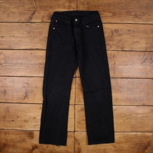 Jeans Levi's 501 32x32 Negro Regular Recto Desgastado Cierre de Botones Etiqueta Roja Denim