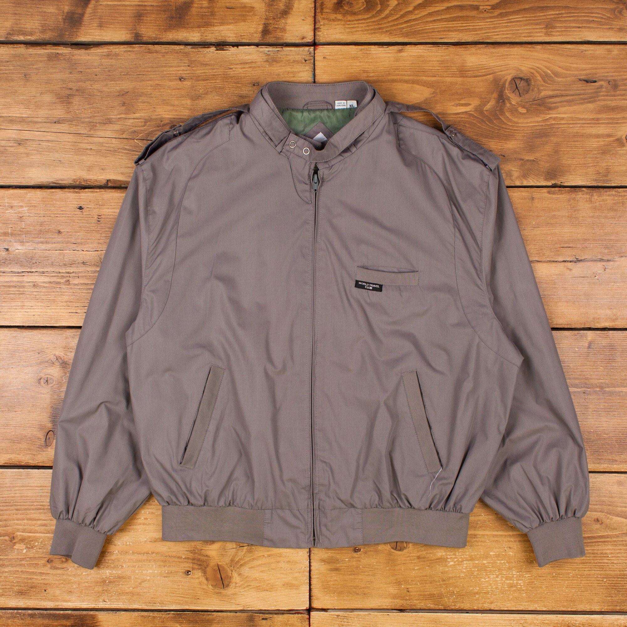 Vintage World Travel Club Windbreaker Jacket XL 90s Bomber Grey 
