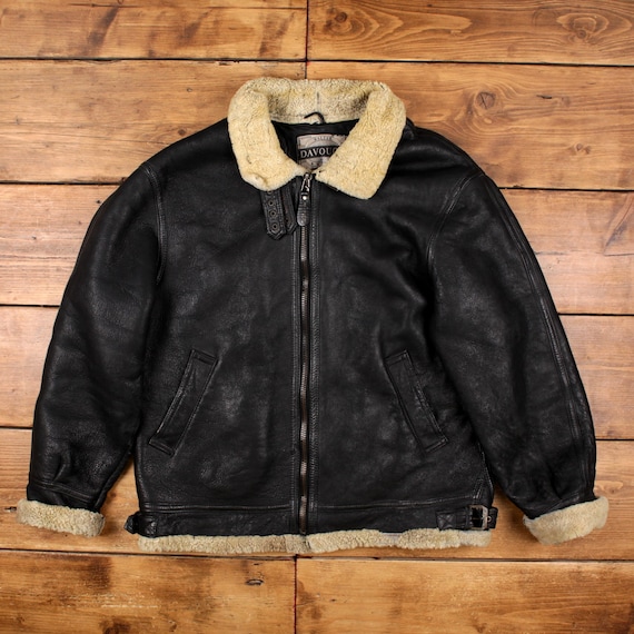 Vintage Walter Davoucci Leather Jacket 3XL 90s Shearling Black