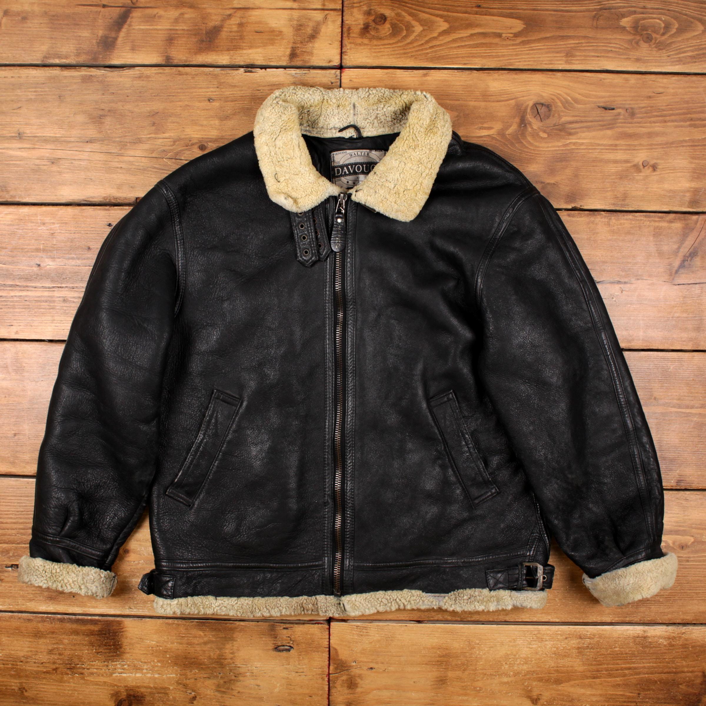 Vintage Walter Davoucci Leather Jacket 3XL 90s Shearling Black