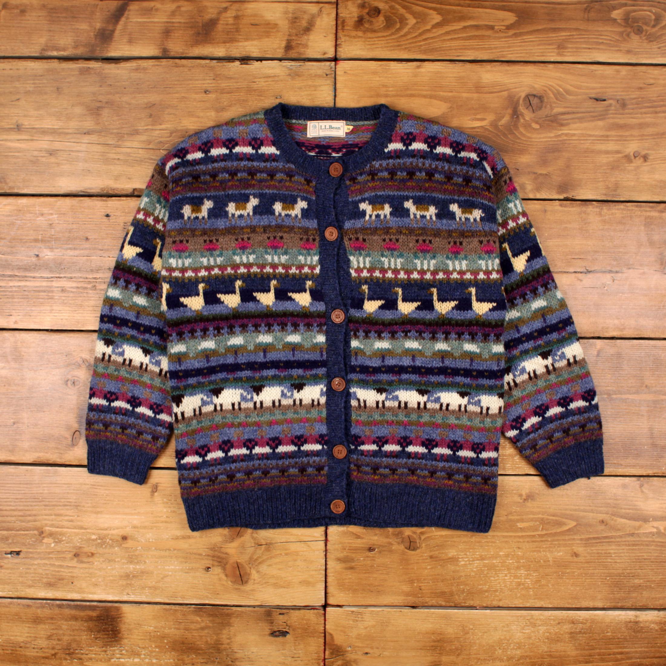 Vintage L.L. Bean Cardigan M Cottagecore Abstract Farm
