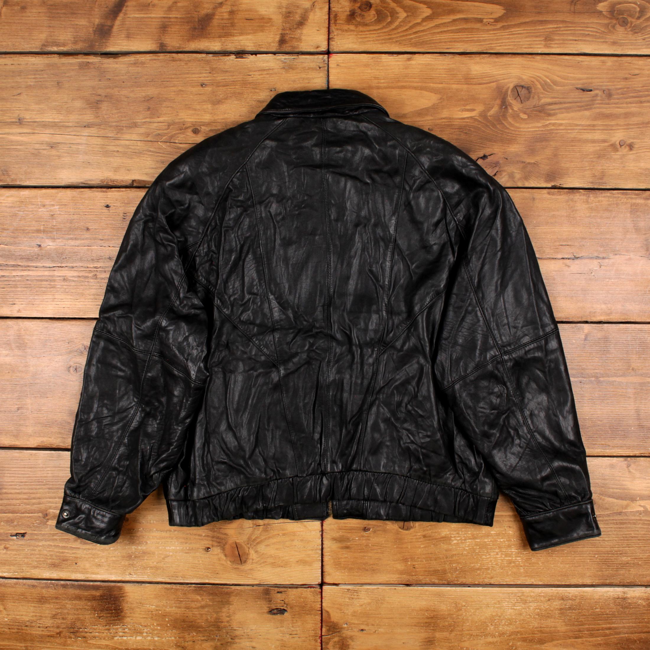 90s REVOLT ブラック レザー ボンバー ブルゾン 50 ワイド レザー ボンバージャケット ブラック | VERSACE JP
