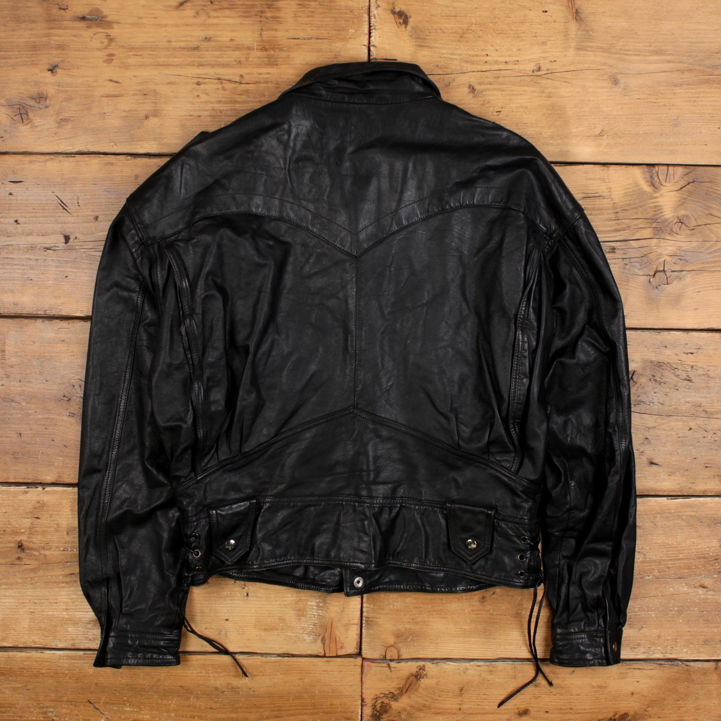 Vintage Leather Jacket L 90s Biker Motorcyle Black - Etsy Israel