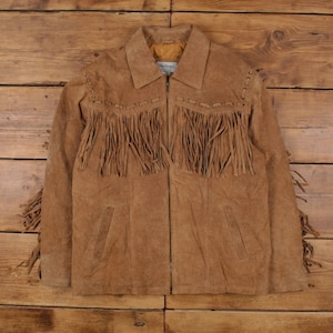 Vintage Vintage Leather Leather Jacket L 80s Western Fringe Suede Beige