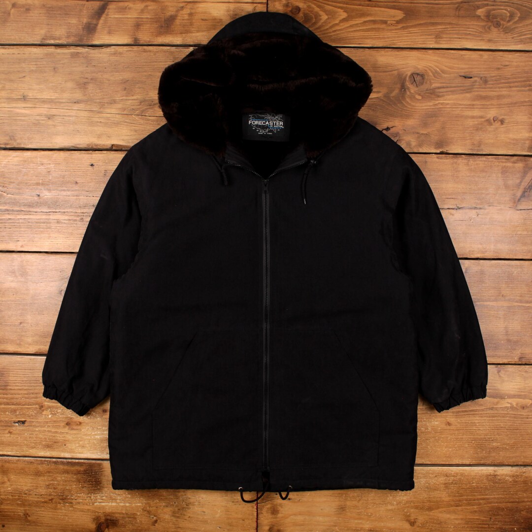 Forecaster of Boston Jacket M Mens 00s Black Hooded Faux Fur Lined Warm ...