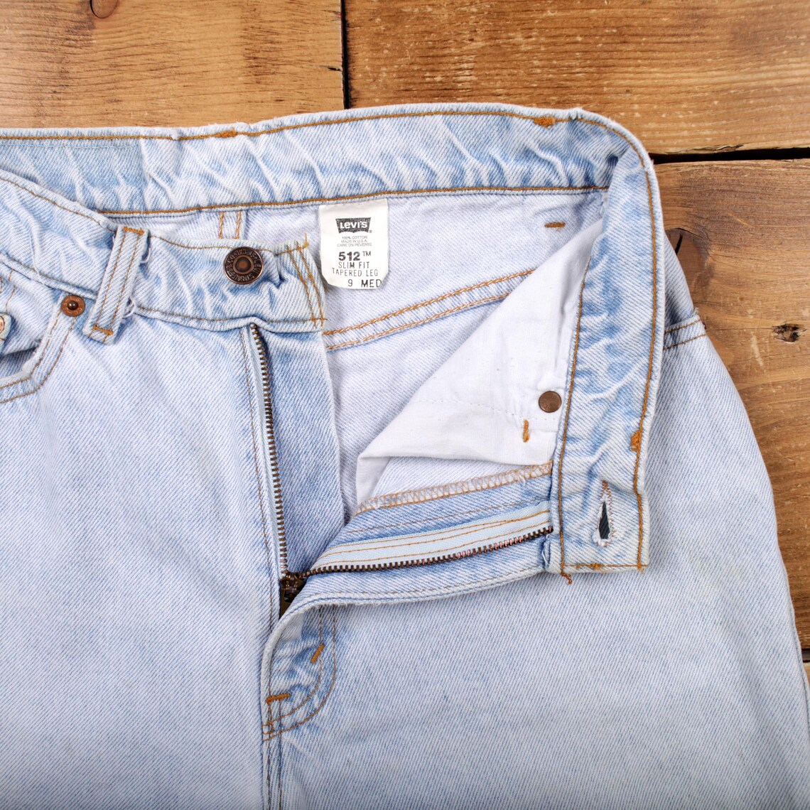 Vintage Levis 512 Jeans 27 x 31 USA Made 90s Light Wash Straight Blue Womens, foto 3 di 5