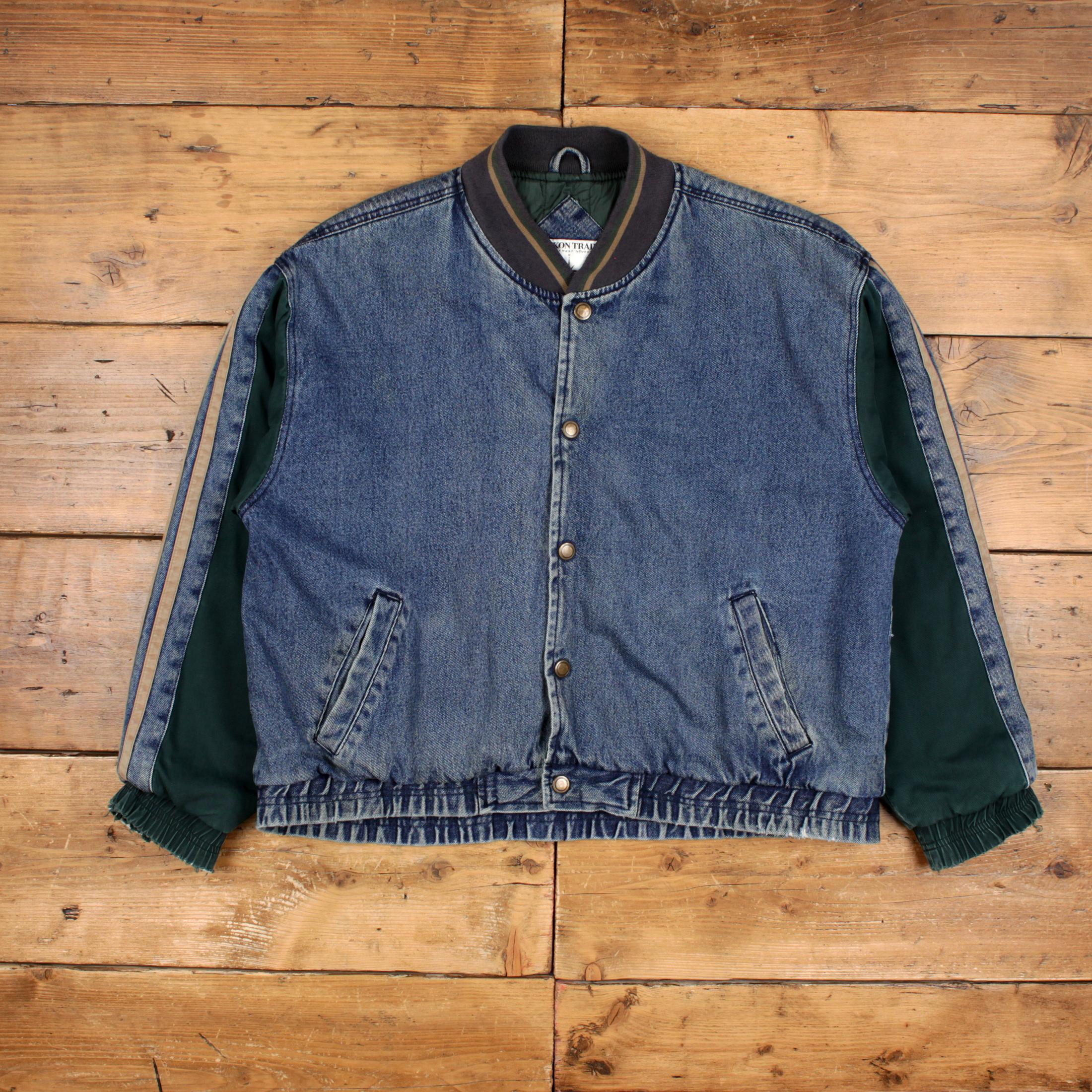 Vintage Yukon Trail Denim Jacket XL 90s Bomber Denim Varsity Blue
