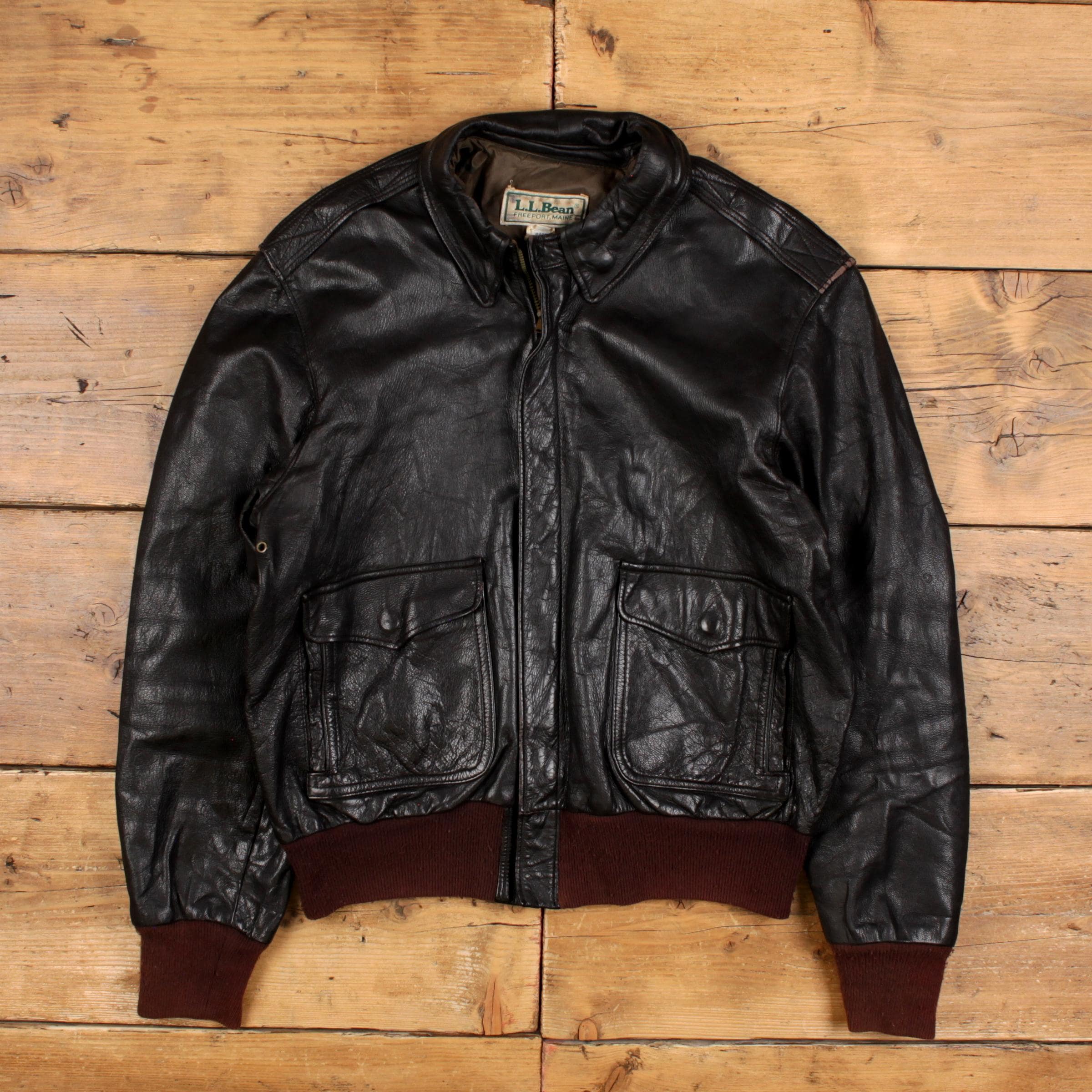Vintage L.l.bean Bomber Jacket 44 Mens 90s Brown USA Made Leather