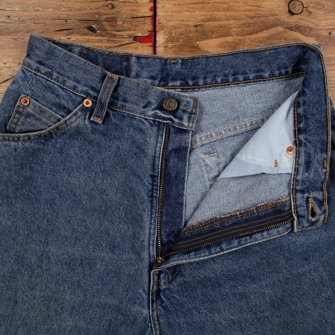 Vintage Levis Jeans 28 x 32 Medium Wash Tapered Blue Womens Orange Tab Denim, foto 3 di 5