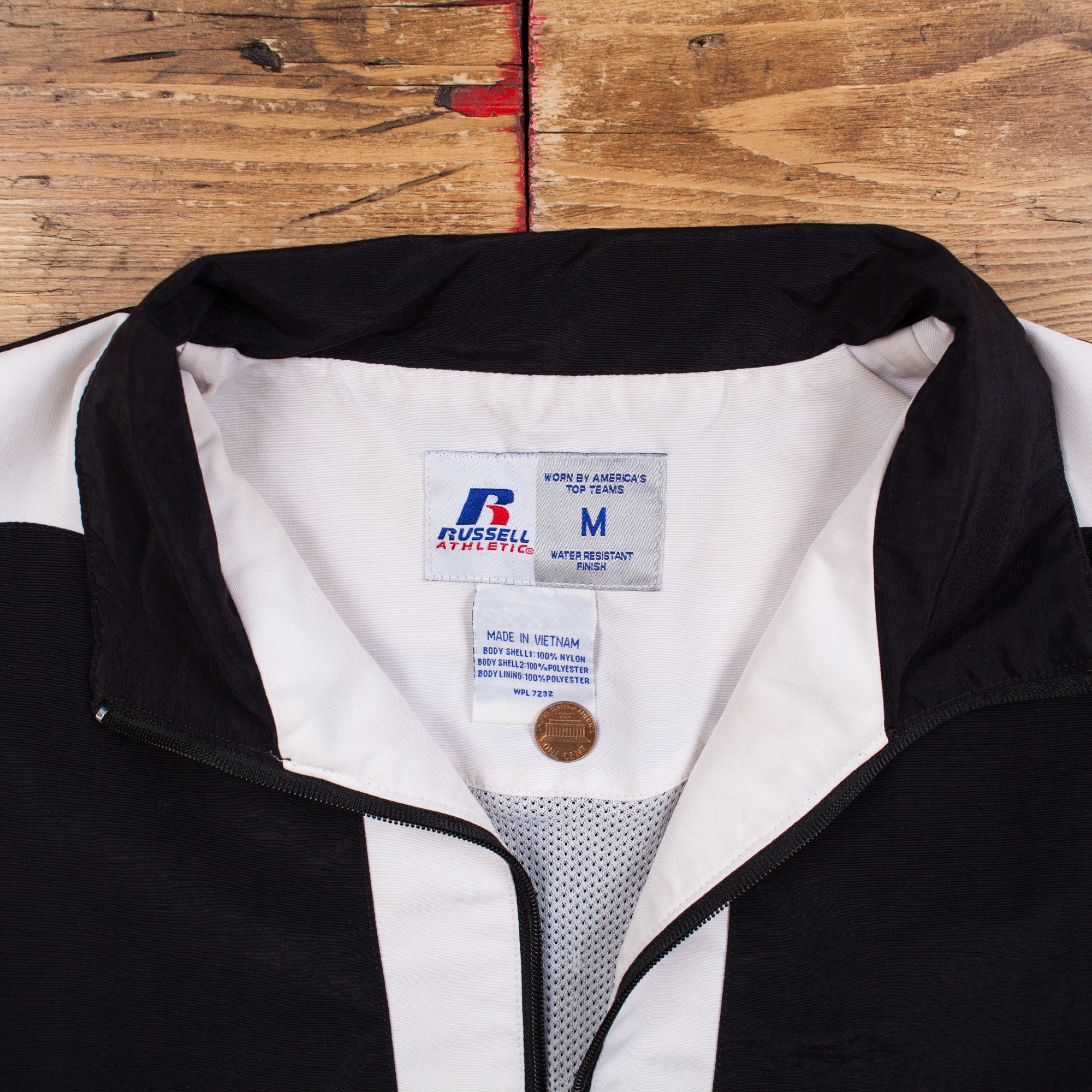 Vintage Russell Athletic Windbreaker Jacket M Striped Black
