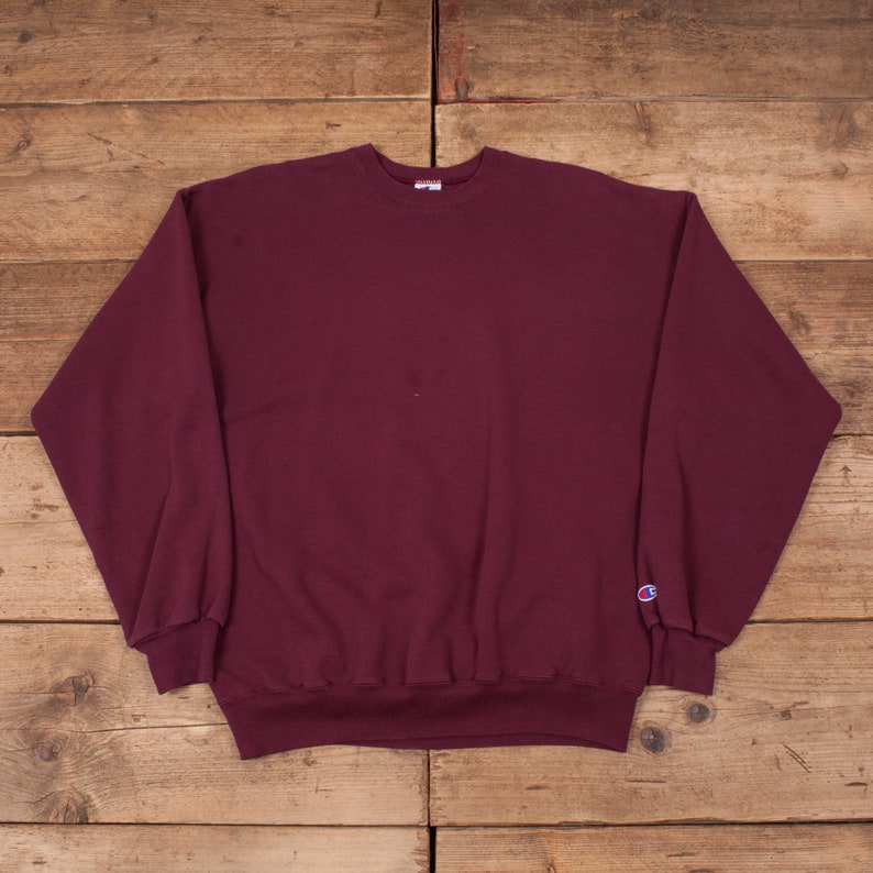 Mens Vintage Champion Red Maroon Drop Shoulder Sweatshirt Jumper XL 46\u201d R12181