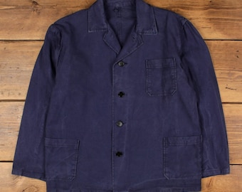 Vintage French Workwear Jacket L Mens 00s Blue Cotton Chore Navy Pockets Utility