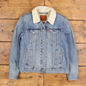 Vintage Levi&#39;s Denim Jacket S Trucker Sherpa Lined Blue Womens