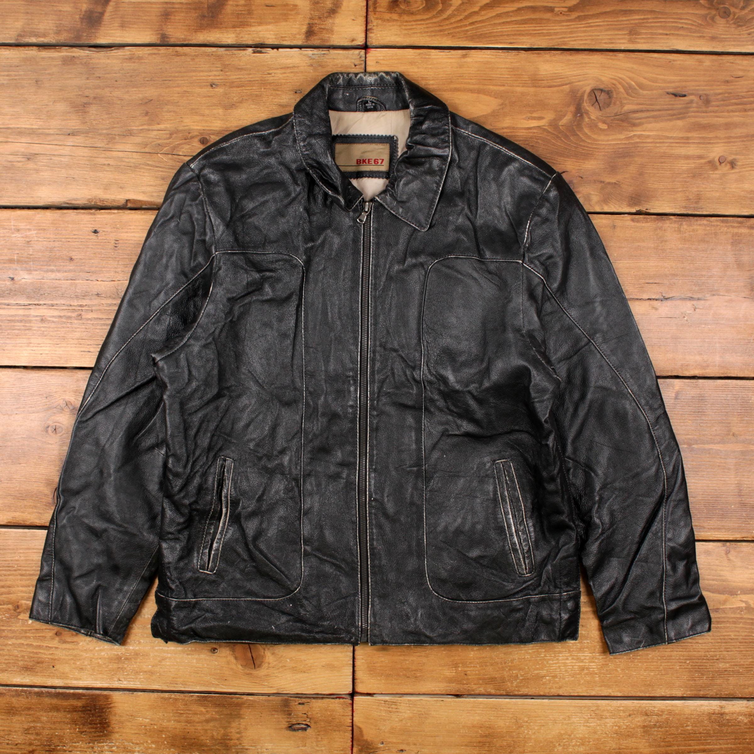 Vintage BKE 67 Leather Jacket L Black - Etsy