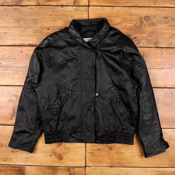 Buy Vintage Maggie Lawrence Leather Jacket M Bomber Black Womens