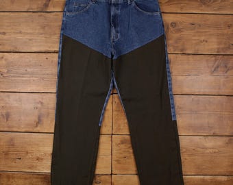 Wrangler Jeans 38x32 para hombre, color azul, doble rodilla, corte recto, ropa de trabajo, mezclilla utilitaria.