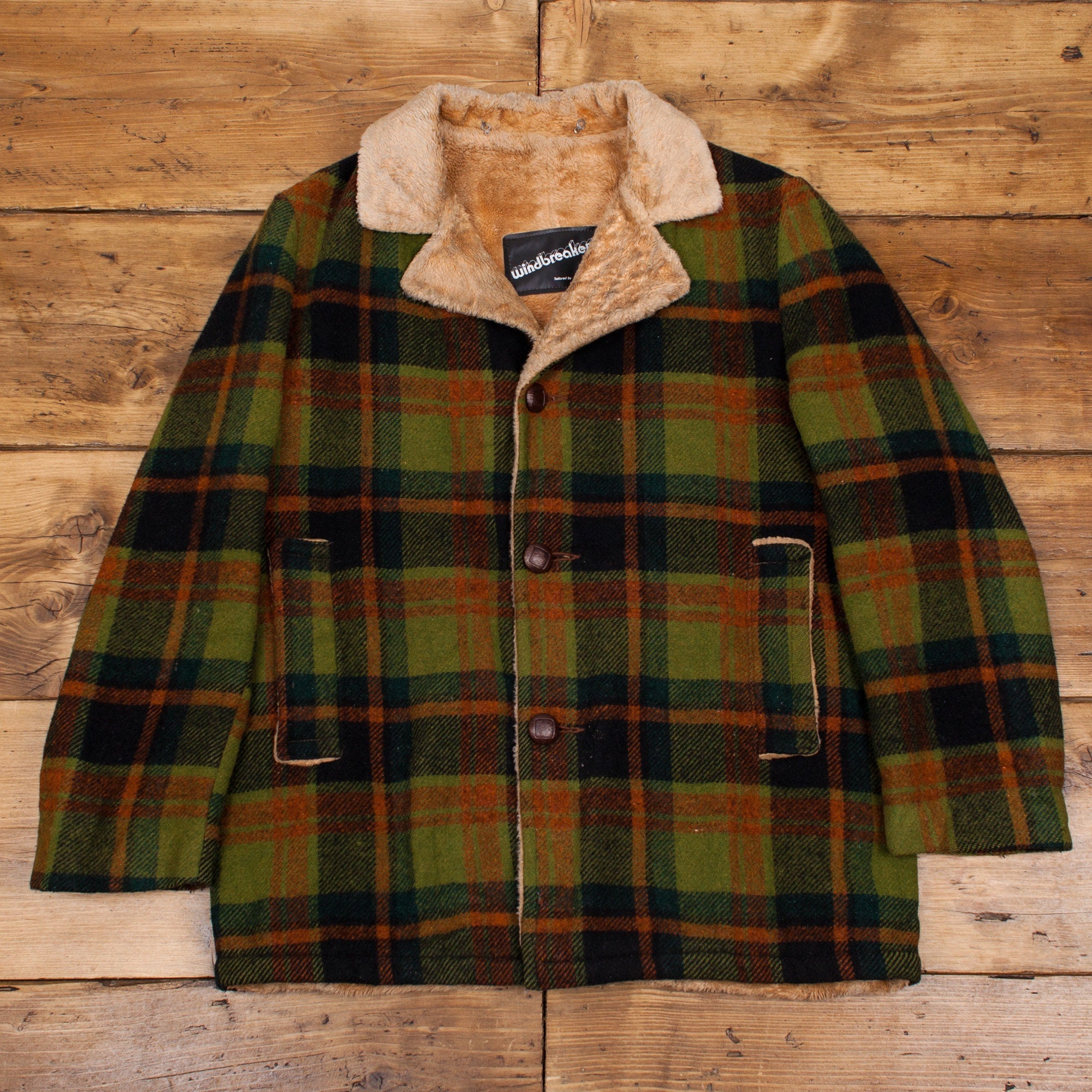Mens Vintage 70s Sackville Windbreaker Sherpa Lined Plaid Wool