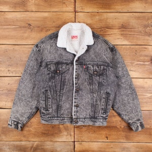 Vintage Levis Sherpa Jacket XL USA Made 80s Slim Fit Grey Black