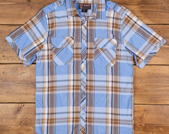 Vintage Blac Jacquer Casual Shirt Button XL Check Mens Short