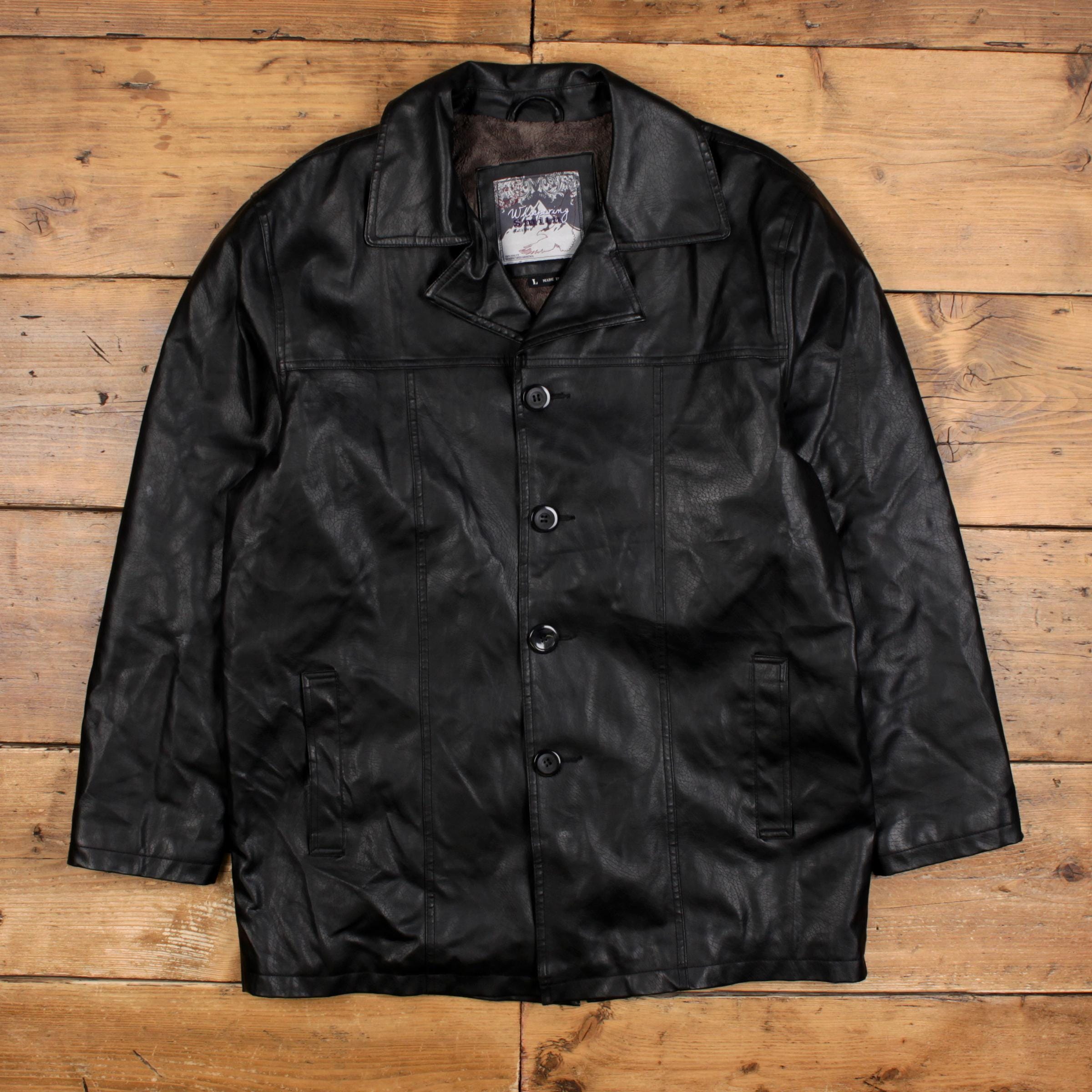 Vintage Whispering Smith Leather Jacket L Car Coat Lined Black