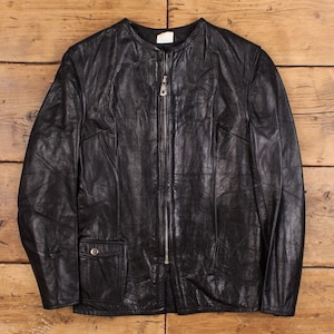 Vintage Veste en cuir XS 90s sans col Cafe Racer Noir Femme