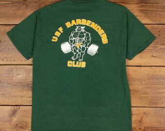 Vintage Hanes T-shirt L Mens Green 90s USF Barbenders Gym Single