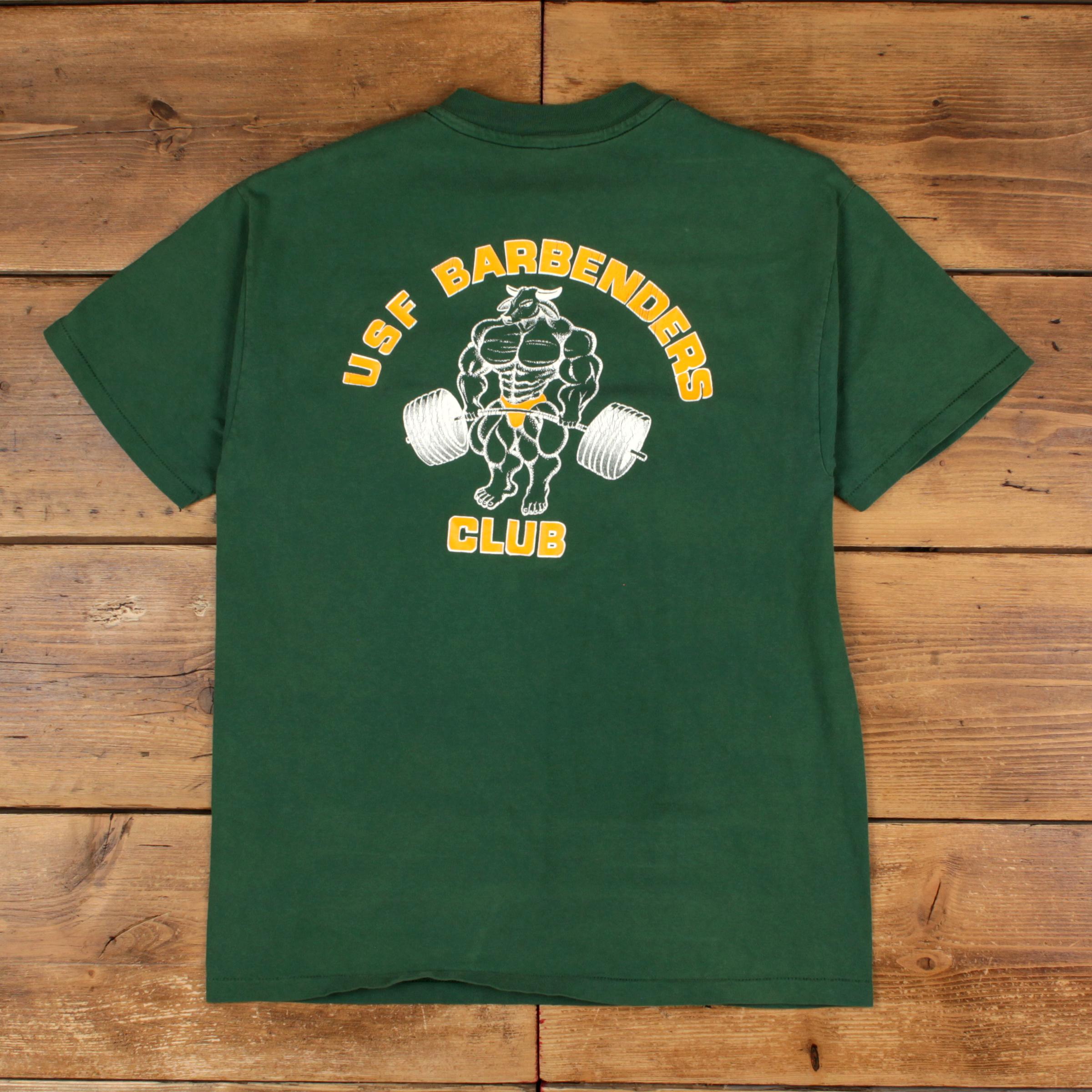 Vintage Hanes T-shirt L Mens Green 90s USF Barbenders Gym Single