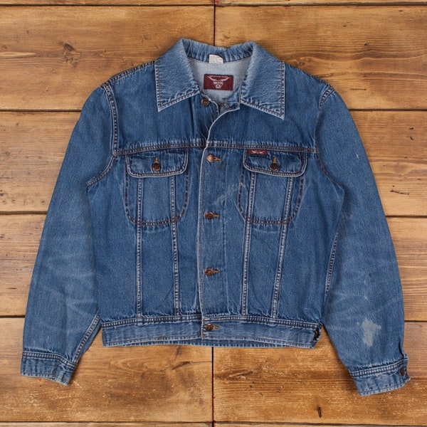 Vintage Western Wear Denim Jacket L 90s Stonewash Trucker Jean Blue