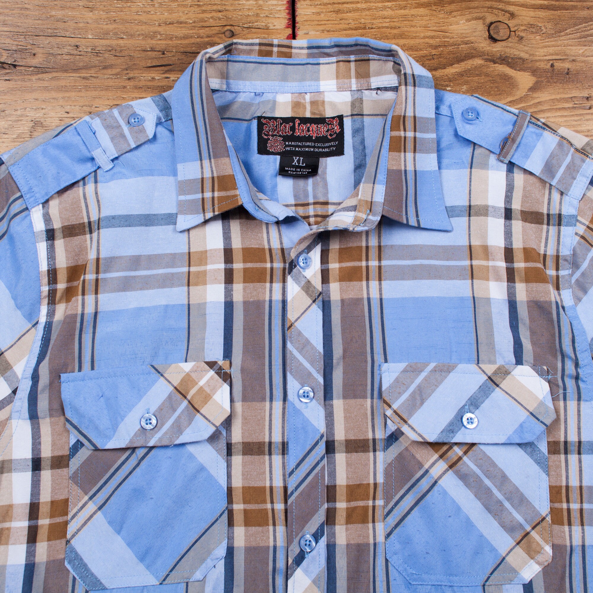 Vintage Blac Jacquer Casual Shirt Button XL Check Mens Short Vintage Blac Jacquer Casual Shirt Button XL Check Mens Short