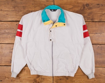 Vintage Lobo Windbreaker Jacket M 80s Bomber USA Made White Zip Snap