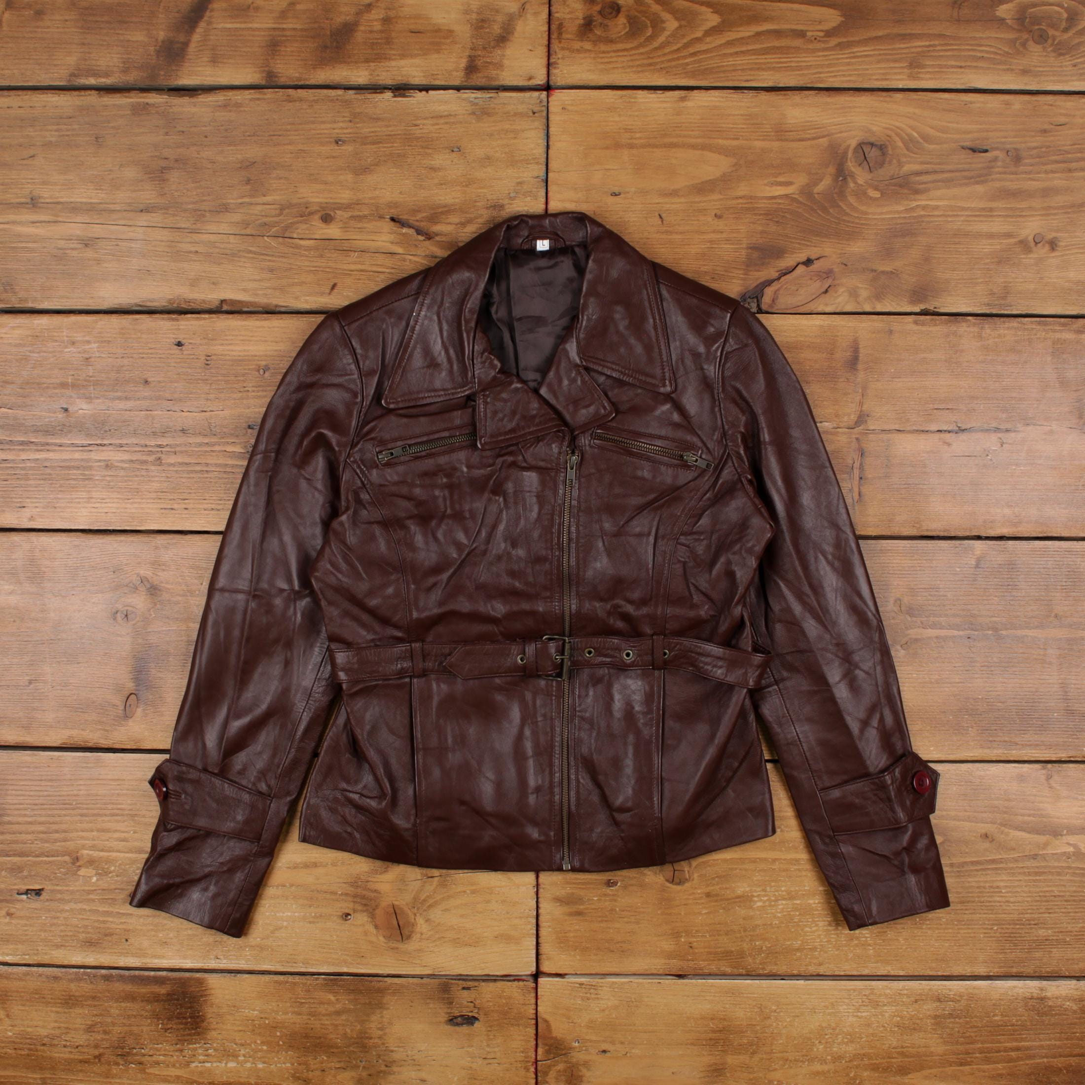 新着入荷の通販 Vintage Etsy - Womens Brown Belted Zip 90s L Jacket Leather ジャケット・アウター