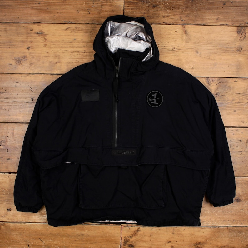 Nike Air Force 1 Air Force 1 XL-jas heren 00s zwarte pullover anorak gevoerd met capuchon afbeelding 1