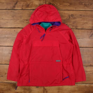 Vintage Columbia Windbreaker Jacket XL 90s Radial Sleeve Pullover Red