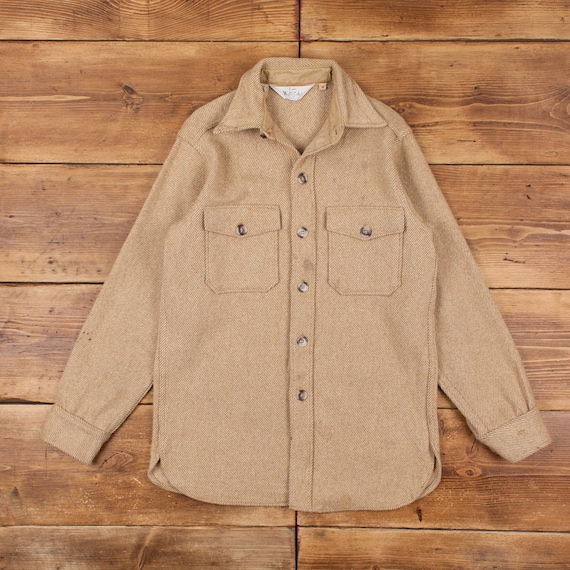 Vintage Woolrich Tweed Overshirt M 70s Button up Lightweight Beige