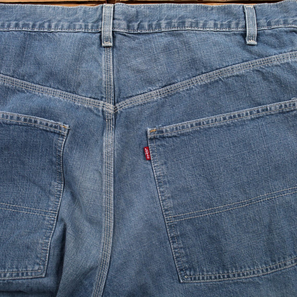 Vintage Levis Carpenter Jeans 40x32 90s Blue Faded Medium Stonewash Wide Denim, foto 4 di 5