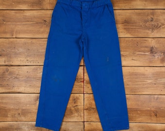 Vintage French Workwear Pants Trousers 32x31 Mens Tapered Blue Cotton