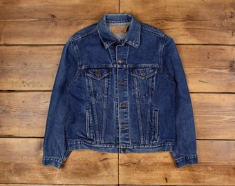 Vtg 80s Levi's 71411 0816 Blue Denim Buffalo Plaid Flannel Lined