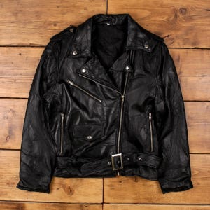 Vintage Leather Jacket S 90s Biker Patchwork USA Embroidered Black
